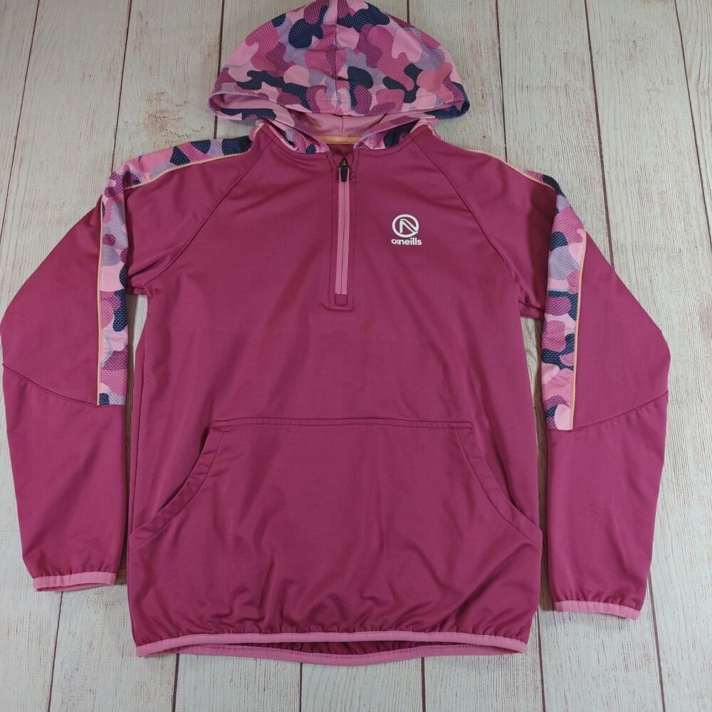 O'Neills camo trim 1/4 zip fleece lined hoodie sz 10